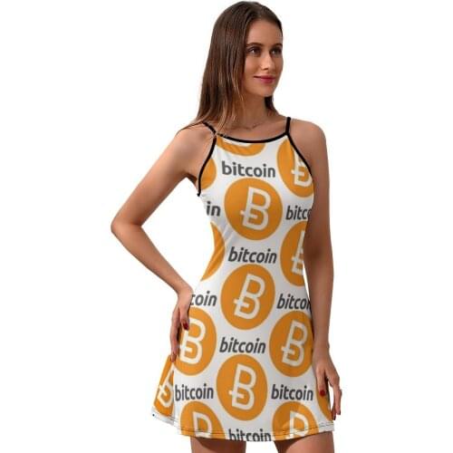 Bitcoin Dress Suspender Tight Party Dresses Female Pattern Polyester Pretty One-Piece Dress
