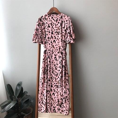 Summer New Korean Temperament Womens French Close Waist Show Thin Sexy Leopard Print Long Dress Fashion Bohemian A-Line Dress