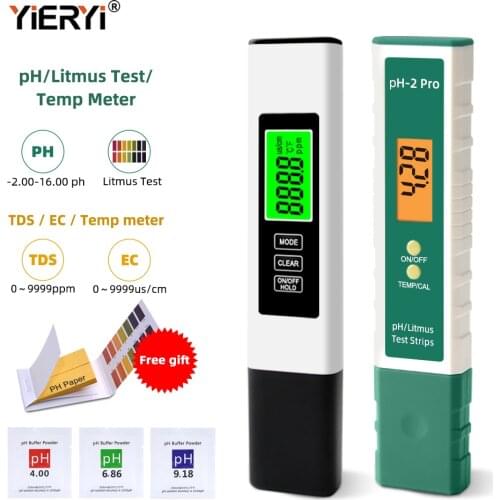 2PCS/Set Portable Digital Temperature TDS EC pH Meter Test Pen LCD Display Litmus Tester for Water Quality Purity Detector 5 in1