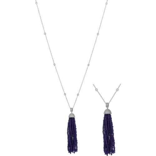 Silver, Thick Long Chain Purple Beads Dangle Silver Necklace, best present options for Your Loved Ones