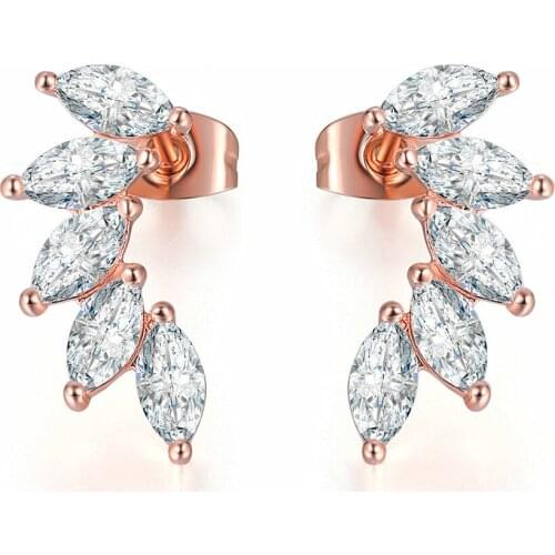 Rose gold tone Fashion angel wings AAA zircon diamonds gemstones stud earrings for women white silver color jewelry brincos gift