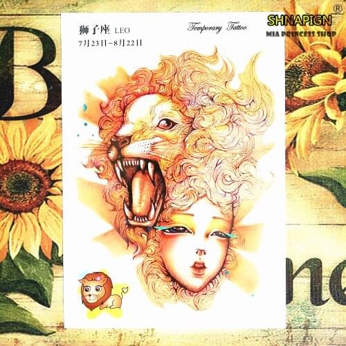 SHNAPIGN Leo New Designs 12 Zodiac Temporary Body Art, Flash Tattoo Stickers 21*15cm Waterproof Summer Henna Tatoo Sex Products