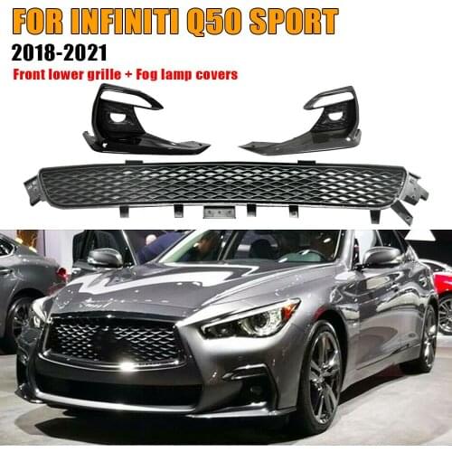 Grille For Infiniti Q50 2018-2020 Sport Only Front Lower Bumper Hood Air Vent Cover Trim Fog Light Lamp Intake Grill Frame Mesh