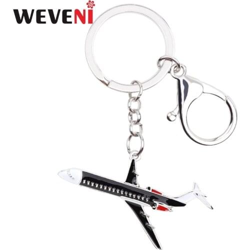 WEVENI Metal Plane Shape Model Key Chain Key Ring Bag Charm Keychain Souvenir Fashion Accessories Enamel Jewelry For Women