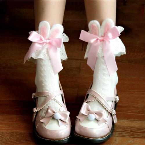 Japanese Winter Fashion Kawaii Girl Cotton Socks Lolita Girl Socks Bowknot Cotton Bunny Ears JK Girl Calf Frilly Lolita Socks