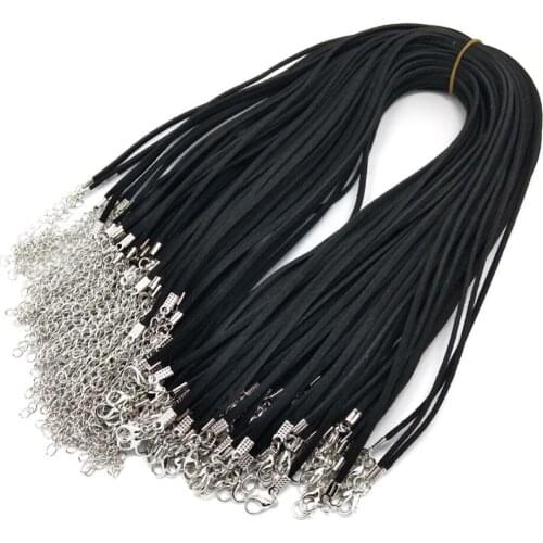 YIQIFLY 100pcs 2.0mm Width Black and White Cord Necklace Beading Cord String Rope Wire 45cm+5cm Extender Chain Lobster Clasp