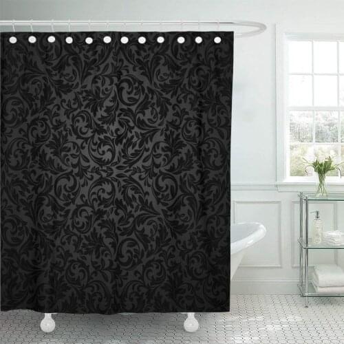 Black Damask Floral Pattern Royal Flowers on Gothic Luxury Shower Curtain Waterproof Polyester Fabric 60 x 72 Inches with Hooks