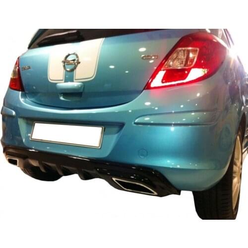 For Opel Corsa Muffler Looking Rear Bumper Snap, corsa D For 2007 - 2014 Diffuser Plastic Glossy Black Painted-Gray Detailed