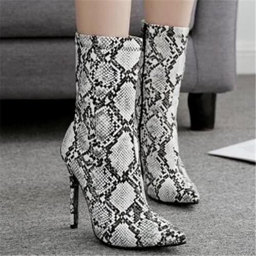 Women sandals PU Slip On 11.5CM Thin Heels High heels Pointed Toe Serpentine women shoes sandalias mujer 2020 size 35-42