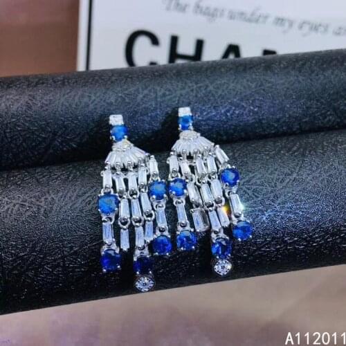 KJJEAXCMY Fine Jewelry 925 sterling silver inlaid natural gemstone sapphire female earrings Eardrop trendy support test