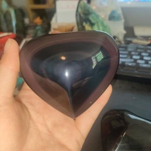 1pcs 30-260g Natural Rainbow Obsidian Crystal Heart Cat Eyes obsidian Quartz heart shaped Healing