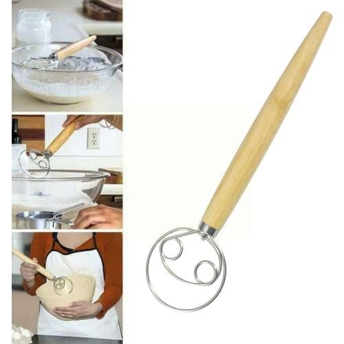 1pc Creative Steel Whisk 13 Inch Bread Dough Tool Baking Accessories Wooden Danish Handle Whisk Kitchen Tool 33*8*25cm U6I7