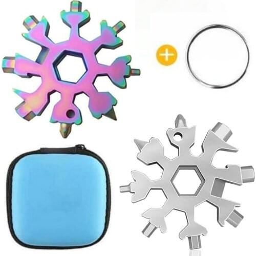 18 in 1 Snowflake Spanner Keyring Keychain Hex Wrench Multi Tool Pocket Multifunction Screwdriver Multipurpose Camp Survive Tool