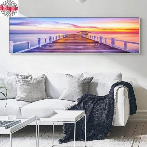 3D cross stitch Sea bridge scenery 5d diy diamond painting square embroidery rhinestone painting sunset sunrise diamond mosaic