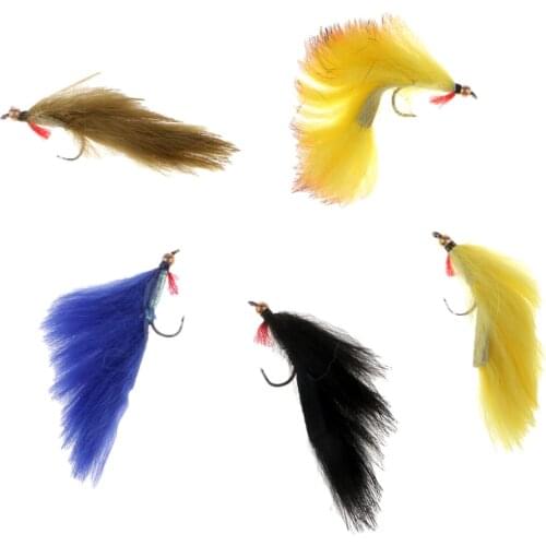 5pcs 5 Mixed Color Zonker Fly Fishing Streamer Flies for Trout, Bass