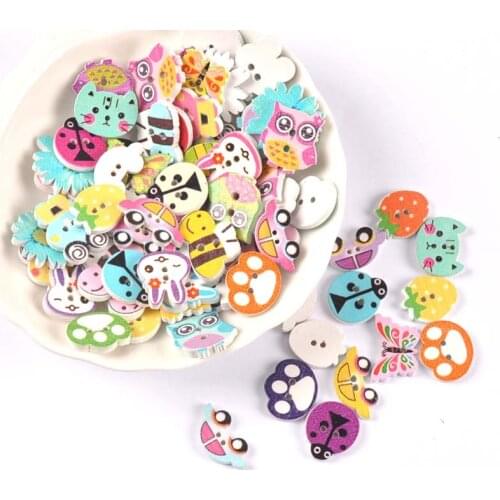 50pcs Mixed Painting Wooden Mini Buttons Animal pattern For Crafts Scrapbooking Sewing Clothes DIY Kid Apparel Supplies 10-20mm