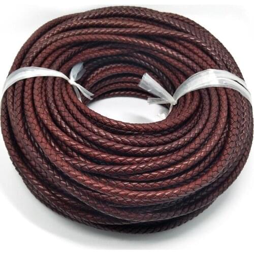 Antique Reddish Brown True cowhide Braid Cord 6mm Real Leather Beading Wire Handcraft Accessories for Men Bracelet Necklace