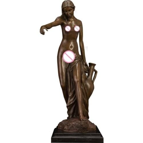 ArtsHom DS-327 Western Bronze Elegant Woman with Vase Statue Vintage Woman Figurine Metal Art for Collection Decoration