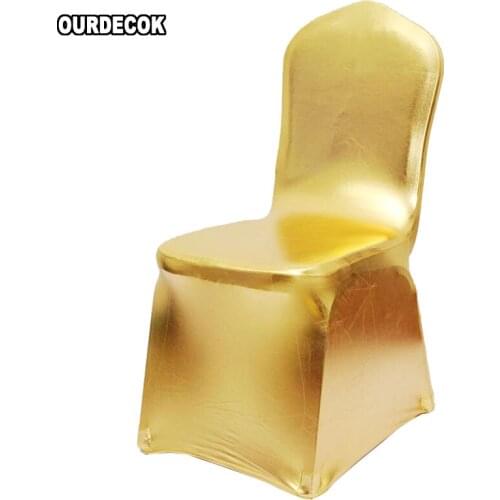 Bronzing Elastic Chair Cover Gold Silver Spandex Metallic Fabric Wedding Chair Covers Banquet Decoration