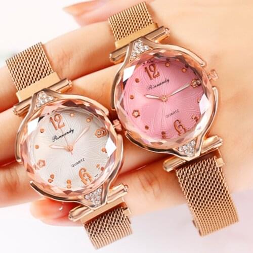 Luxury Prismatic Glass Magnet Buckle Strap Ladies Clock Personalized Net Red Quartz Women Pink Watches Gift часы женские zegarek