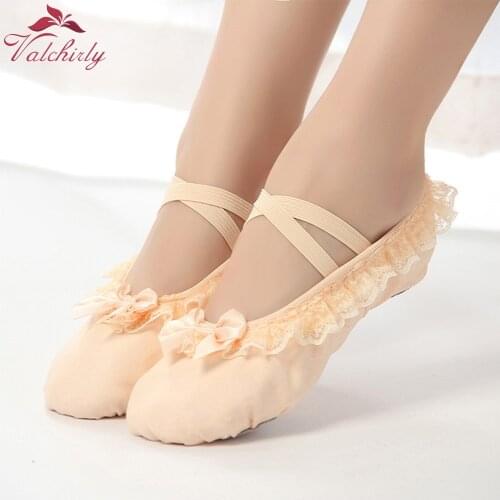 Lace Flower Slide Kids Ballet Dance Shoes Bows Decoration for Girls