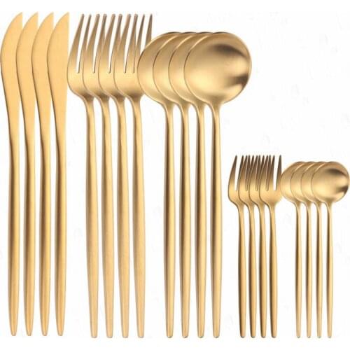 Eco Friendly Tableware Set Stainless Steel Gold Dinnerware Set Golden Spoon Fork Knife Cutlery Set Luxury Matte Kitchen Cutlery