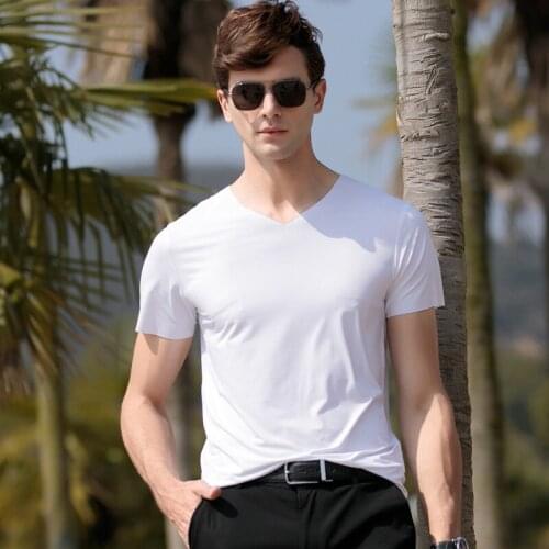 MRMT 2021 Brand New Summer Short Sleeve Mens T-shirt Solid T-shirt for Male Half Sleeve Thin V-neck Tops Tshirt