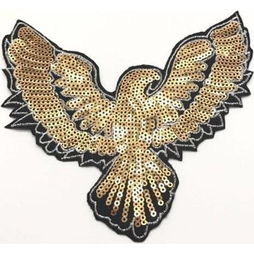 T shirt Women patch sequins 14cm golden eagle deal with it biker patches for clothing stickers 3d t shirt mens free shipping
