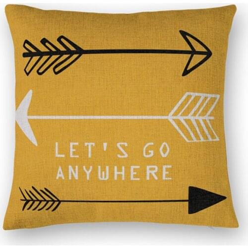 LETS GO ANYWHERE Cotton Linen Pillow Cover Decorative Throw Pillows Home Decor Almofadas Sofa Text Arrow Cushion Cover CONJIES