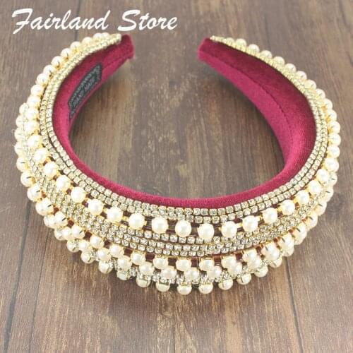 Fairland Luxury Pearl Dance Show Catwalk Rhinestones Wild Geometric Headband Baroque Exaggerated Fashion Temperament Headband