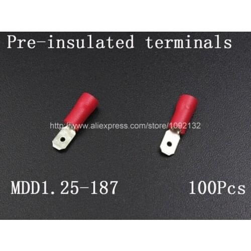 MDD1.25-187 insert plug spring terminals pre-insulated terminals 4.8mm male plug plug-in terminal 100pcs