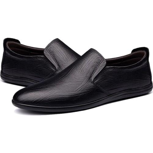 2021 Men Casual Genuine Leather Slip On Black Shoes Real Leather Loafers Mens Moccasins Comfortable High Quality Loafers