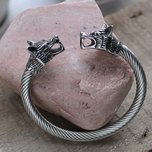 316L stainless steel Men bangle Wire bracelet Punk Vikings armband Vikings WOLF bracelets & bangles Germanic Nordic Europe