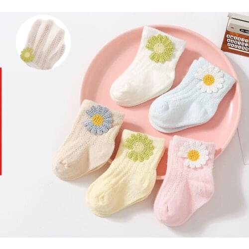 Baby socks autumn thin cotton mesh socks fashion small daisy flowers newborn socks childrens clothing