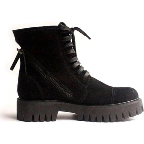New winter casua double zipperl men ankle boots men shoes nubuck leather mens boots black classics lace up mens boots