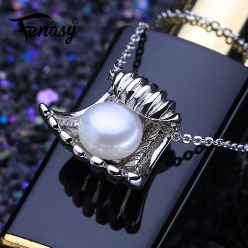 FENASY Natural Pearl Necklace For Women Pearl Jewelry Personalized Pendant With Chain Cubic Zirconia Choker Necklace