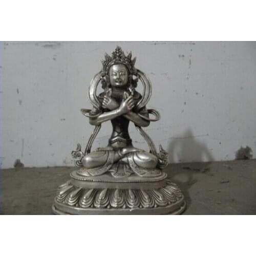 Song voge gem S0222 Tibet Fane White bronze Silver Vajrasattva Bodhisattva Kwan-Yin Buddha Statue