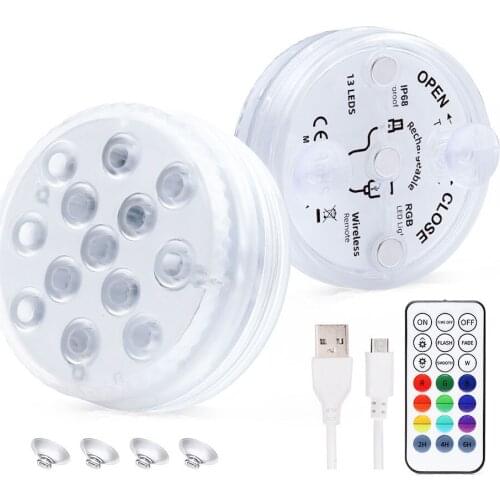 USB Rechargeable Underwater Submersible Led Lights with Magnet Suction Cups for Pond Fountain Fish Tank Aquarium