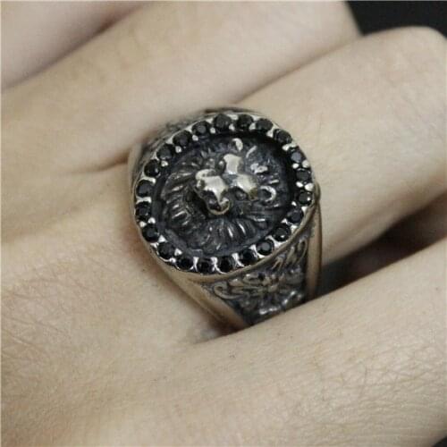 Drop Ship Size 7-13 Crystal Lion King Ring 316L Stainless Steel Man Boy Popular Top Quality Biker Chain Lion Ring