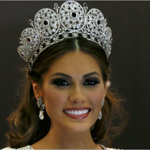 Luxury Large high quality full circle crown pageant miss world rhinestone round full tiara crown various color crown for women