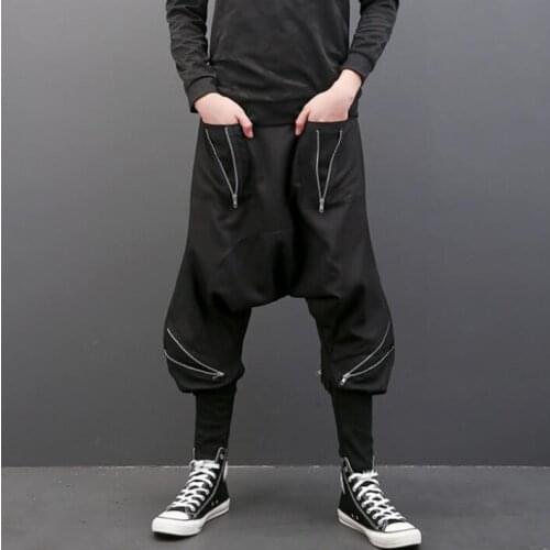 Autumn personality fashion zipper loose harem pants mens trousers pantalones hombre cargo feet pants for men pantalon homme
