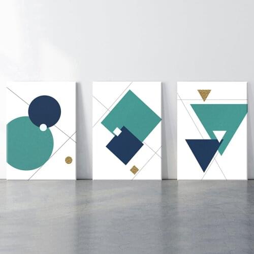 Modern Teal Geometry Abstract Wall Art Prints Canvas Painting Decorative Canvas Art Prints for Living Room Home Decor