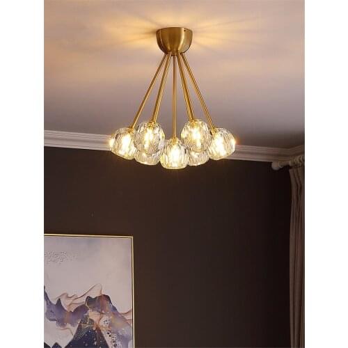 Modern Crystal Ball Chandeliers Lights All Copper Luxury Nordic Living Room Bedroom Lamps Lighting Restaurant Molecular Lights