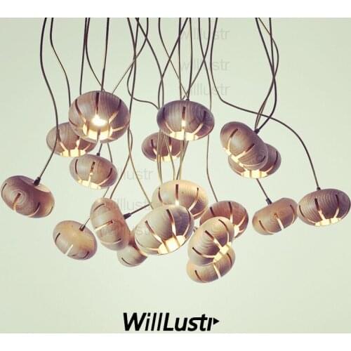 Modern wood pendant lamp floral design wooden suspension light restaurant office home dinning room copper tuber hang lighting