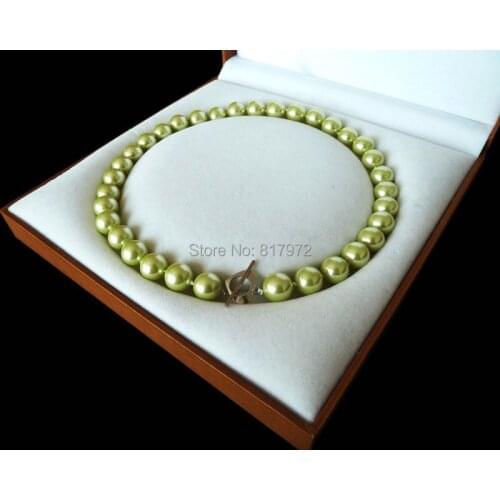 Light Green Natural South Sea Shell Pearl Bead Highlight AAA Round Bead 12MM-16mm Necklaces Love Clasp For Woman Gift