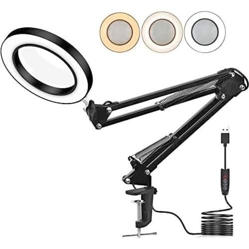 USB LED 8x Magnifying Glass Table Lamp Cold Clamp Light for Repairing Tattooing Skincare Beauty Tool