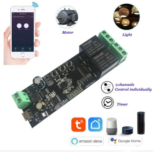 2CH Wifi Tuya Smart Motor Controller Forward Reverse NO NC COM Light Control Board Alexa Google Assistant Home Automation DIY