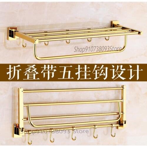 European All Copper Folding Towel Rack Gold Towel Rack With Hook Bathroom Copper Hardware Pendant
