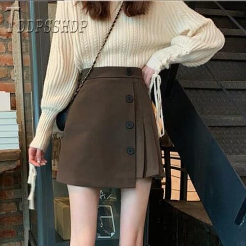 2019 Autumn Winter Irregular Women Skirt High Waist Pleated Female Skirts