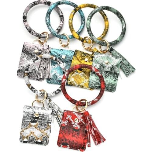 PU Bangle Key Chain Card Bag Popular Snake Print PU Leather Bracelet Key Chain Card Bag Tassel Bracelet Bag Pocket Change Purse